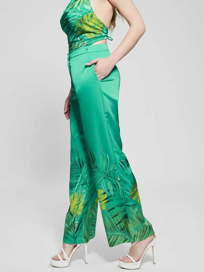 Bottoms Eco Brisilda WideLeg Pants Original Teal Monstera 8211 GUESS Women