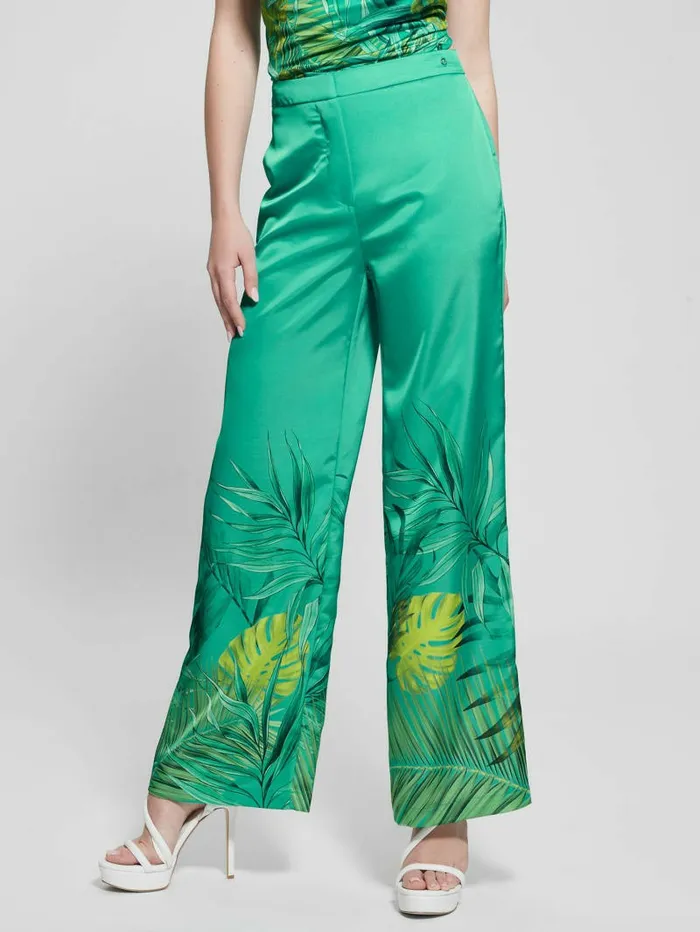 Bottoms Eco Brisilda WideLeg Pants Original Teal Monstera 8211 GUESS Women