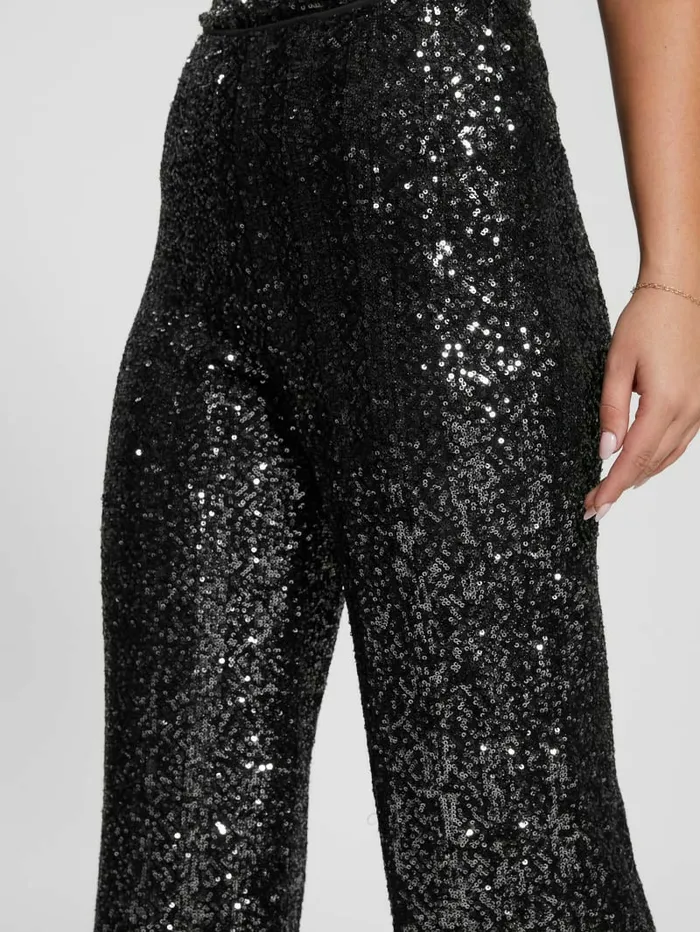 Bottoms Women Sereh WideLeg Sequin Pants Asphalt Grey Multi GUESS Bottoms Women Sereh WideLeg Sequin Pants Asphalt Grey Multi GUESS