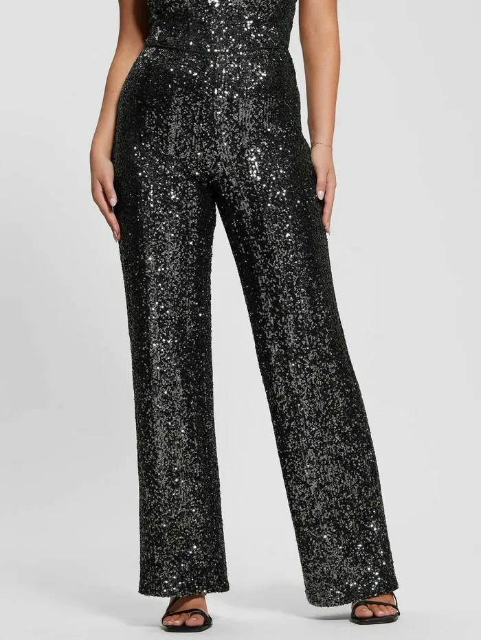 Bottoms Women Sereh WideLeg Sequin Pants Asphalt Grey Multi GUESS Bottoms Women Sereh WideLeg Sequin Pants Asphalt Grey Multi GUESS