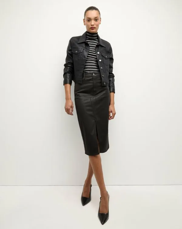 Breves Coated Midi Skirt Black High Gloss Women Veronica Beard Skirts and Shorts Breves Coated Midi Skirt Black High Gloss Women Veronica Beard Skirts and Shorts