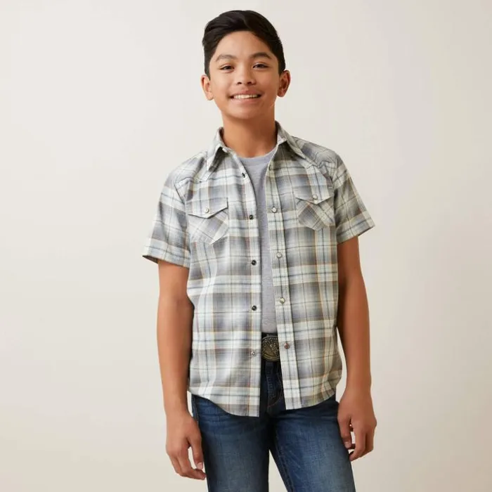 Button Down Shirts Kids Ariat Hargo Retro Fit Shirt White Asparagus