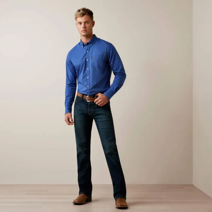 Button Down Shirts Men Ariat Ditsy Stretch Modern Fit Shirt Blue Button Down Shirts Men Ariat Ditsy Stretch Modern Fit Shirt Blue