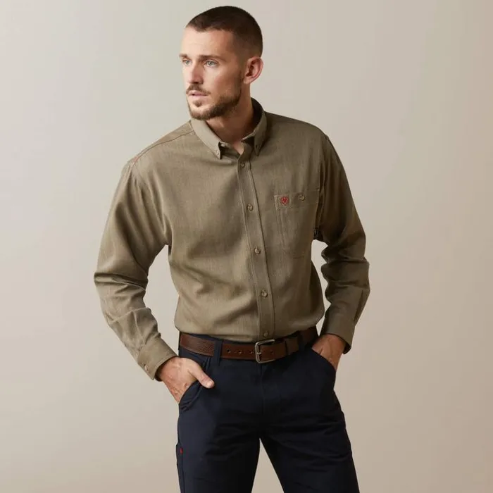 Button Down Shirts Men Ariat FR Air Inherent Work Shirt Khaki Heather