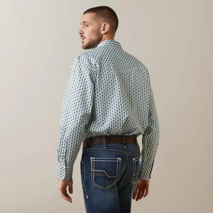 Button Down Shirts Men Ariat FR Dillinger Retro Fit Snap Work Shirt Bachelor Button Print Button Down Shirts Men Ariat FR Dillinger Retro Fit Snap Work Shirt Bachelor Button Print