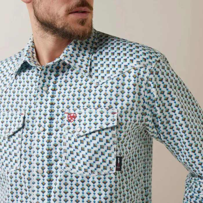 Button Down Shirts Men Ariat FR Dillinger Retro Fit Snap Work Shirt Bachelor Button Print Button Down Shirts Men Ariat FR Dillinger Retro Fit Snap Work Shirt Bachelor Button Print