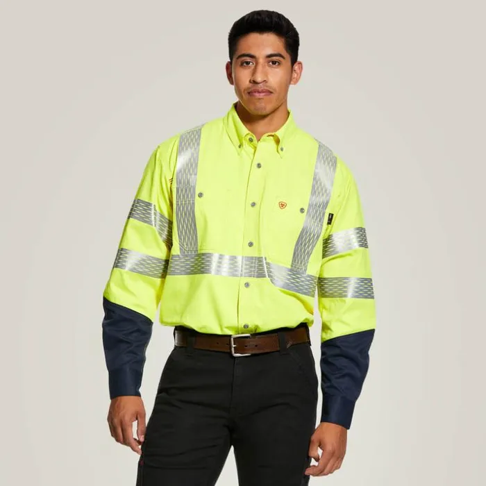 Button Down Shirts Men Ariat FR HiVis Work Shirt Hivis Yellow