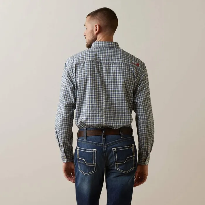 Button Down Shirts Men Ariat FR Plaid Featherlight Work Shirt Clear Sky Plaid Button Down Shirts Men Ariat FR Plaid Featherlight Work Shirt Clear Sky Plaid