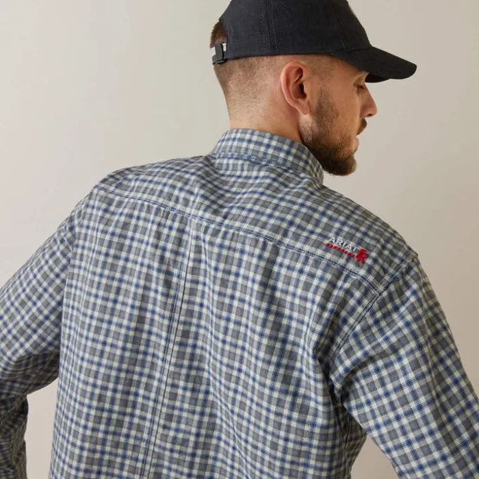 Button Down Shirts Men Ariat FR Plaid Featherlight Work Shirt Clear Sky Plaid Button Down Shirts Men Ariat FR Plaid Featherlight Work Shirt Clear Sky Plaid