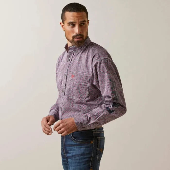 Button Down Shirts Men Ariat FR Ranger Logo Work Shirt Brick Red