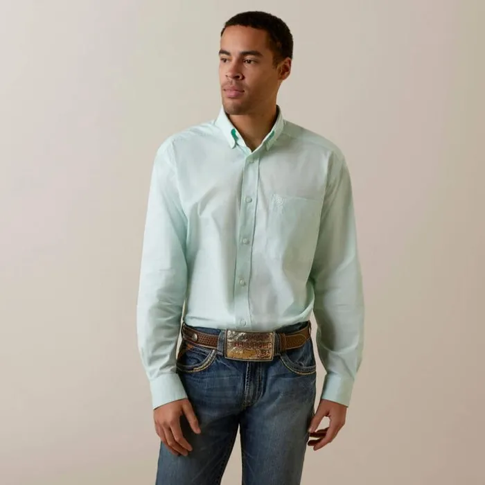 Button Down Shirts Men Ariat Solid Slub Classic Fit Shirt Mist Green