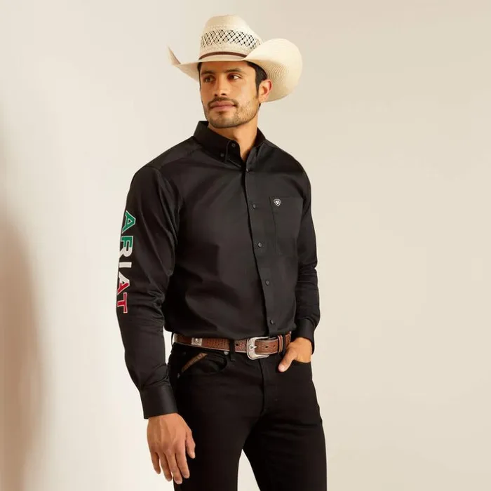 Button Down Shirts Men Ariat Team Logo Twill Fitted Shirt Blackmexico