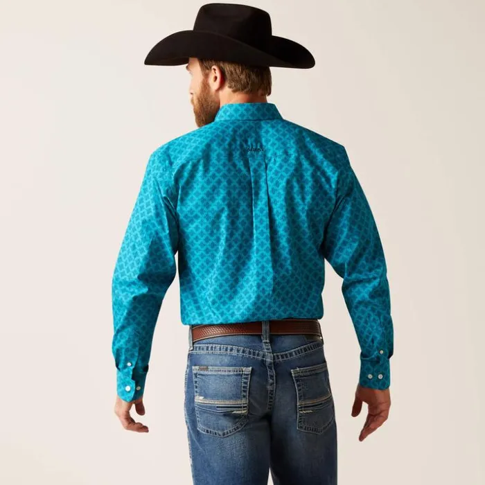 Button Down Shirts Men Ariat Wrinkle Free Gael Fitted Shirt Enamel Blue