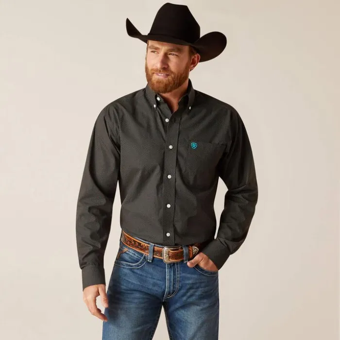 Button Down Shirts Men Ariat Wrinkle Free Gian Fitted Shirt Black