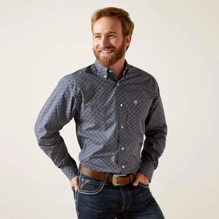 Button Down Shirts Men Ariat Wrinkle Free Kieran Fitted Shirt Deep Pacific