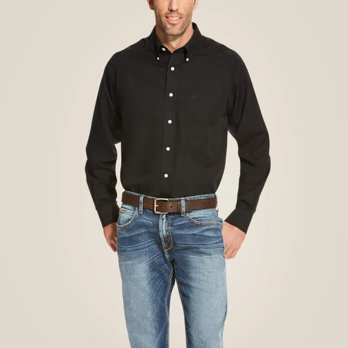 Button Down Shirts Men Ariat Wrinkle Free Solid Shirt Black