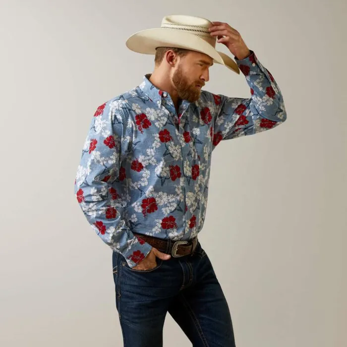 Button Down Shirts Men Ariat Wrinkle Resist Red White And Blue Pareau Western Aloha Stretch Classic Fit Shirt Chambray Blue Button Down Shirts Men Ariat Wrinkle Resist Red White And Blue Pareau Western Aloha Stretch Classic Fit Shirt Chambray Blue