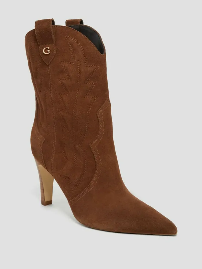 Calle Suede Western Booties Dark Brown Suede Women Boots and Booties GUESS