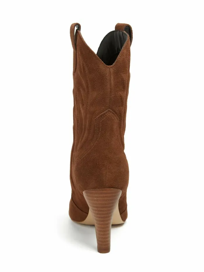 Calle Suede Western Booties Dark Brown Suede Women Boots and Booties GUESS