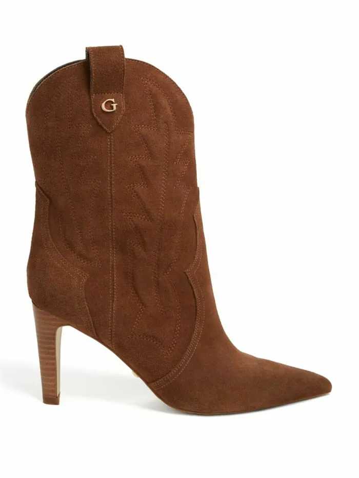 Calle Suede Western Booties Dark Brown Suede Women Boots and Booties GUESS