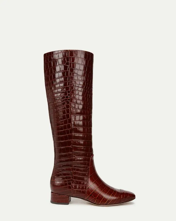 Cecile CrocEmbossed Tall Boot WideCalf Sepia Women Veronica Beard Shoes