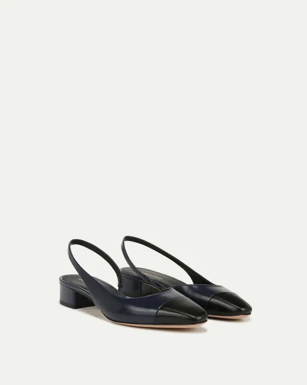 Cecile Leather CapToe Slingback Navyandblack Women Veronica Beard Shoes Cecile Leather CapToe Slingback Navyandblack Women Veronica Beard Shoes