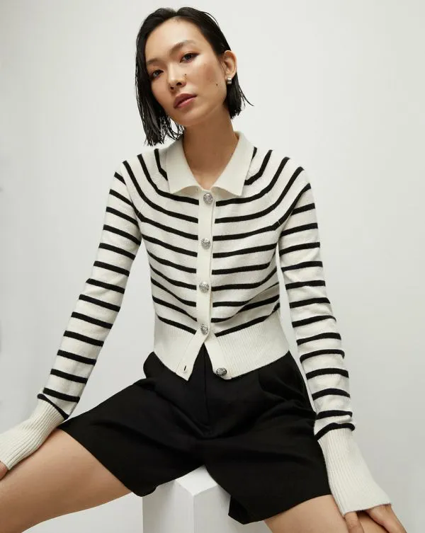 Cheshire Cashmere Cardigan Offwhiteandblack Women Veronica Beard Sweaters