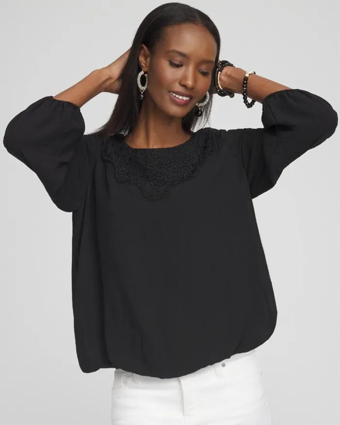 Chico039s Blouses and Shirts Chiffon Bubble Hem Top Black 8211 Clothing