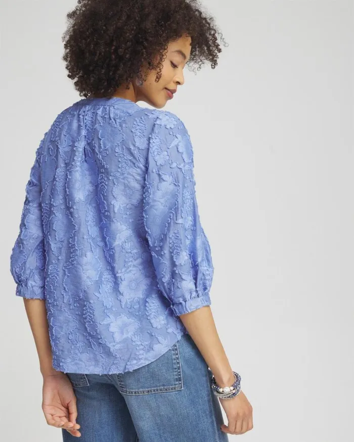 Chico039s Blouses and Shirts Jacquard Peasant Top Granada Sky 8211 Clothing