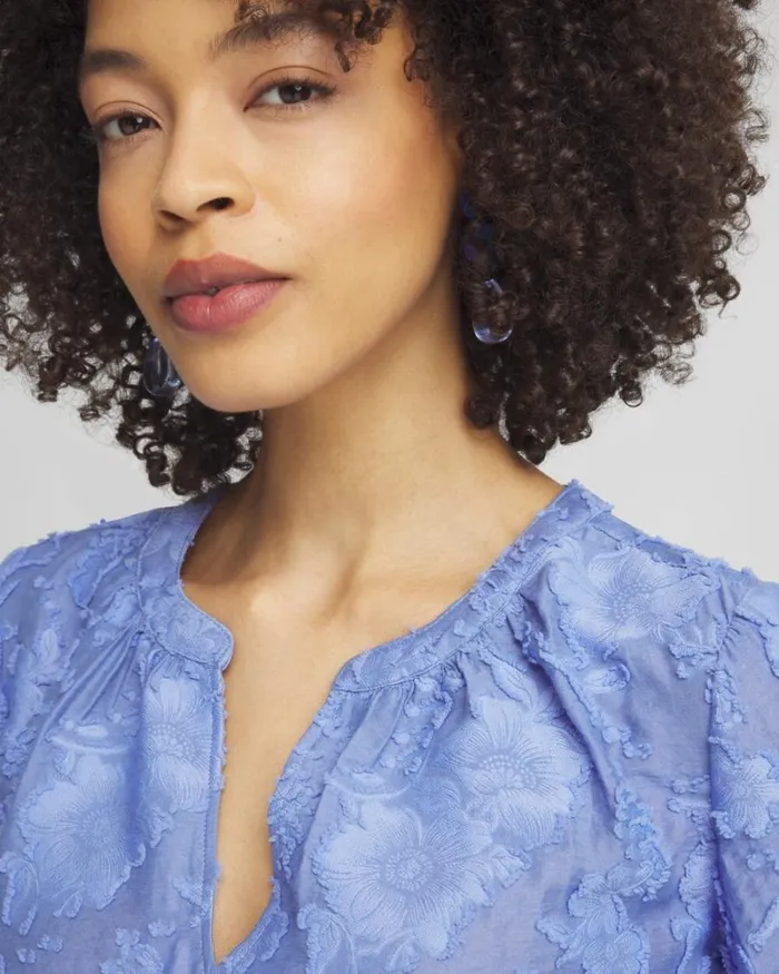 Chico039s Blouses and Shirts Jacquard Peasant Top Granada Sky 8211 Clothing