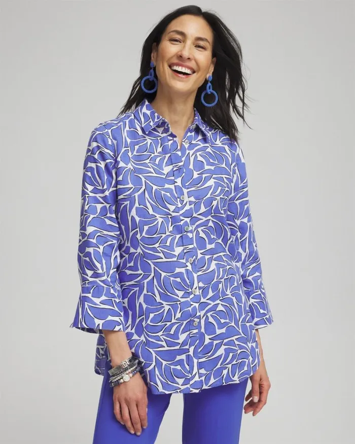 Chico039s Blouses and Shirts No Ironand8482 Linen Abstract 34 Sleeve Shirt Purple Nightshade 8211 Clothing Chico039s Blouses and Shirts No Ironand8482 Linen Abstract 34 Sleeve Shirt Purple Nightshade 8211 Clothing