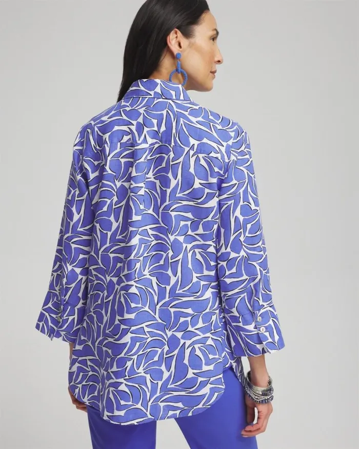 Chico039s Blouses and Shirts No Ironand8482 Linen Abstract 34 Sleeve Shirt Purple Nightshade 8211 Clothing