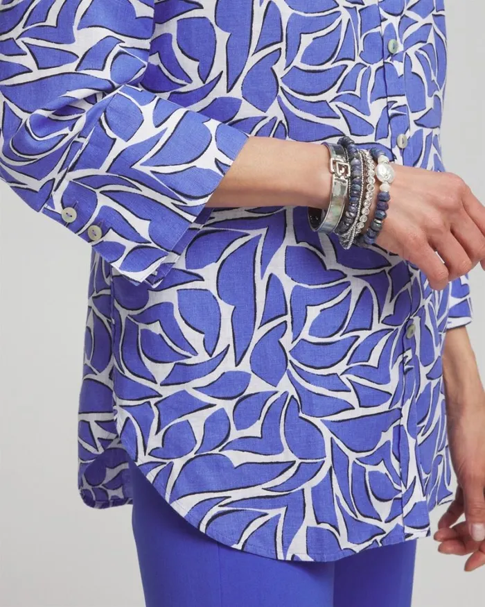 Chico039s Blouses and Shirts No Ironand8482 Linen Abstract 34 Sleeve Shirt Purple Nightshade 8211 Clothing