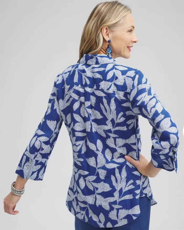 Chico039s Blouses and Shirts No Iron Linen Leaf 34 Sleeve Shirt Evening Eclipse 8211 Clothing Chico039s Blouses and Shirts No Iron Linen Leaf 34 Sleeve Shirt Evening Eclipse 8211 Clothing