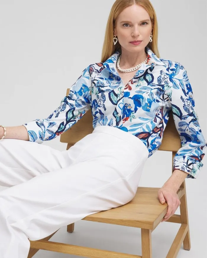 Chico039s Blouses and Shirts No Iron Stretch Cool Floral Shirt Intense Azure 8211 Clothing Chico039s Blouses and Shirts No Iron Stretch Cool Floral Shirt Intense Azure 8211 Clothing
