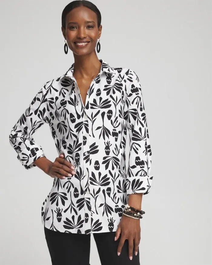 Chico039s Blouses and Shirts No Iron Stretch Pottery Shirt Optic Whiteblack 8211 Clothing