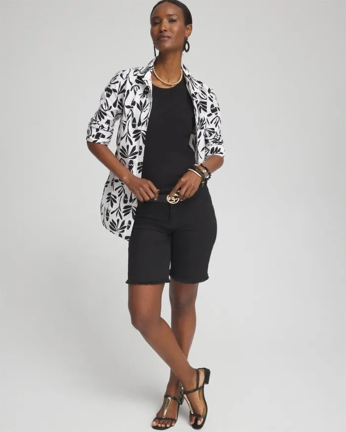 Chico039s Blouses and Shirts No Iron Stretch Pottery Shirt Optic Whiteblack 8211 Clothing