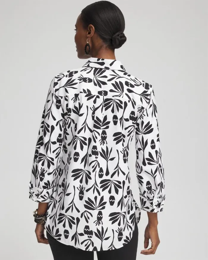 Chico039s Blouses and Shirts No Iron Stretch Pottery Shirt Optic Whiteblack 8211 Clothing