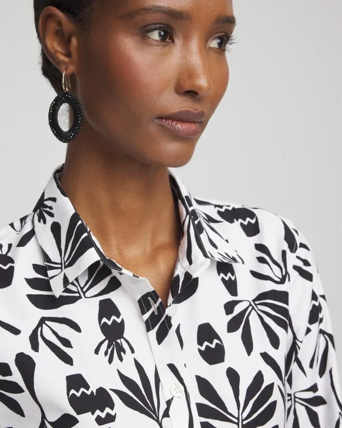 Chico039s Blouses and Shirts No Iron Stretch Pottery Shirt Optic Whiteblack 8211 Clothing