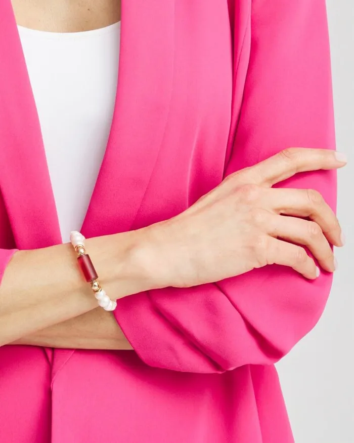 Chico039s Bracelets Fresh Water Pearl Stretch Bracelet Pink Bromeliad 8211 Shoes and Accessories