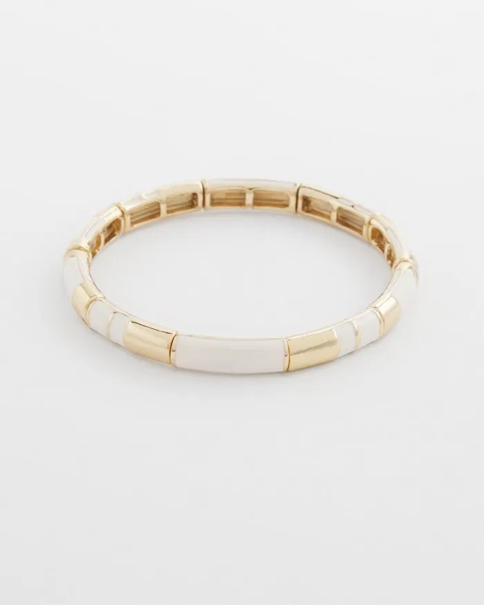 Chico039s Bracelets White Colorblock Stretch Bracelet Alabaster 8211 Shoes and Accessories
