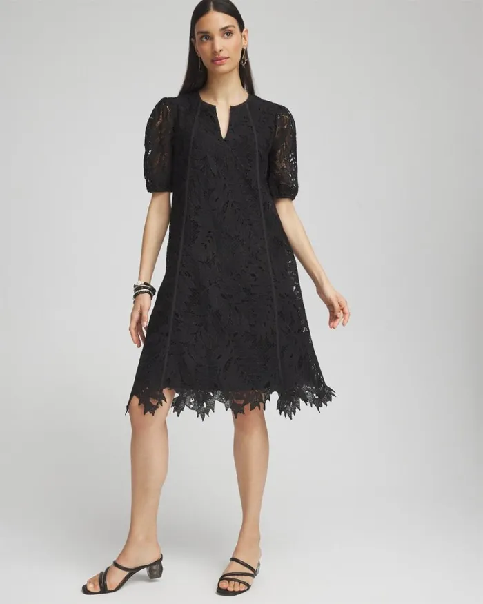 Chico039s Dresses Lace Leaf Dress Black 8211 Clothing