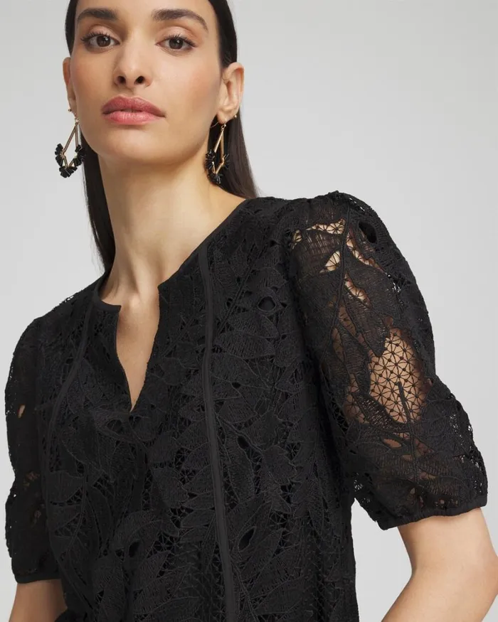 Chico039s Dresses Lace Leaf Dress Black 8211 Clothing