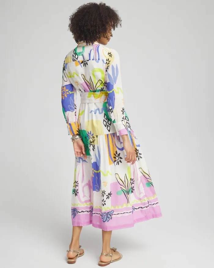 Chico039s Dresses Silk Blend Modern Print Shirt Dress Ecru 8211 Clothing