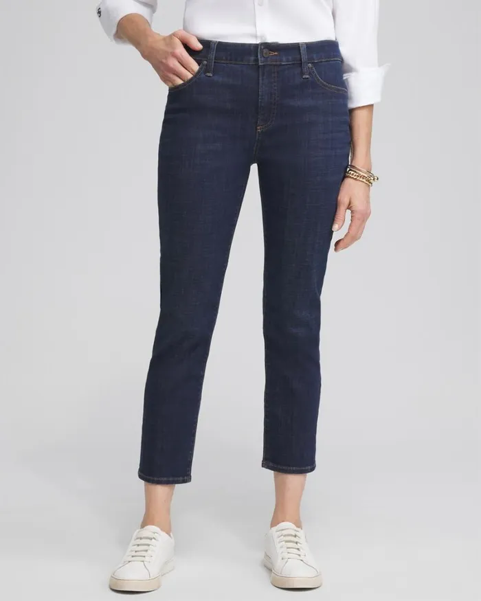 Chico039s Jeans and Denim Girlfriend Cropped Jeans Rainier Indigo 8211 Clothing