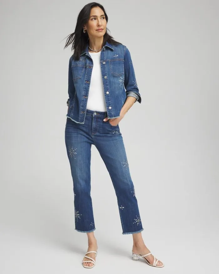 Chico039s Matching Sets Girlfriend Americana Fireworks Cropped Jeans Katina Indigo 8211 Clothing