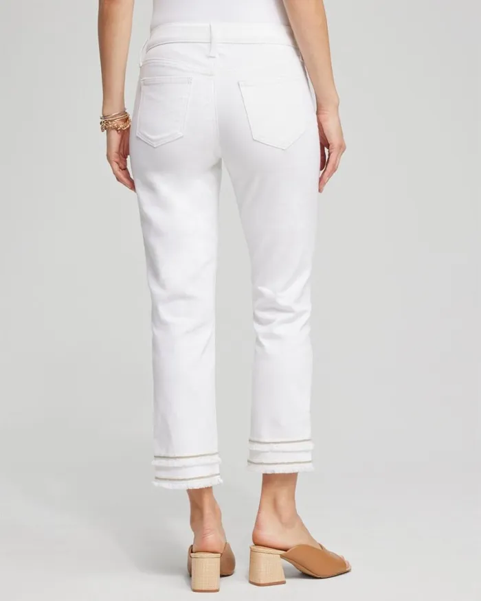 Chico039s Matching Sets No Stain Girlfriend Embellished Hem Cropped Jeans Alabaster 8211 Clothing