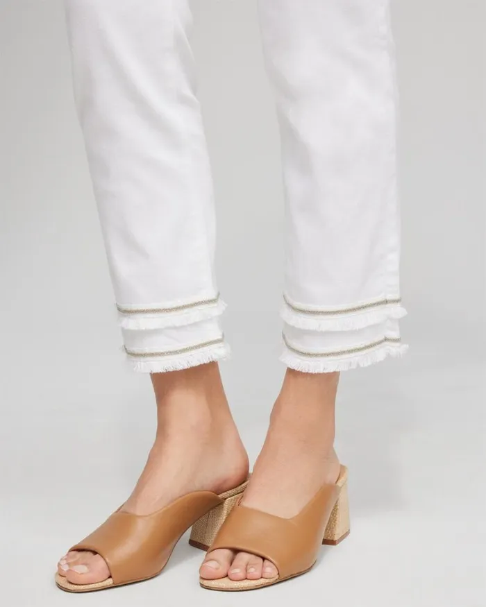 Chico039s Matching Sets No Stain Girlfriend Embellished Hem Cropped Jeans Alabaster 8211 Clothing