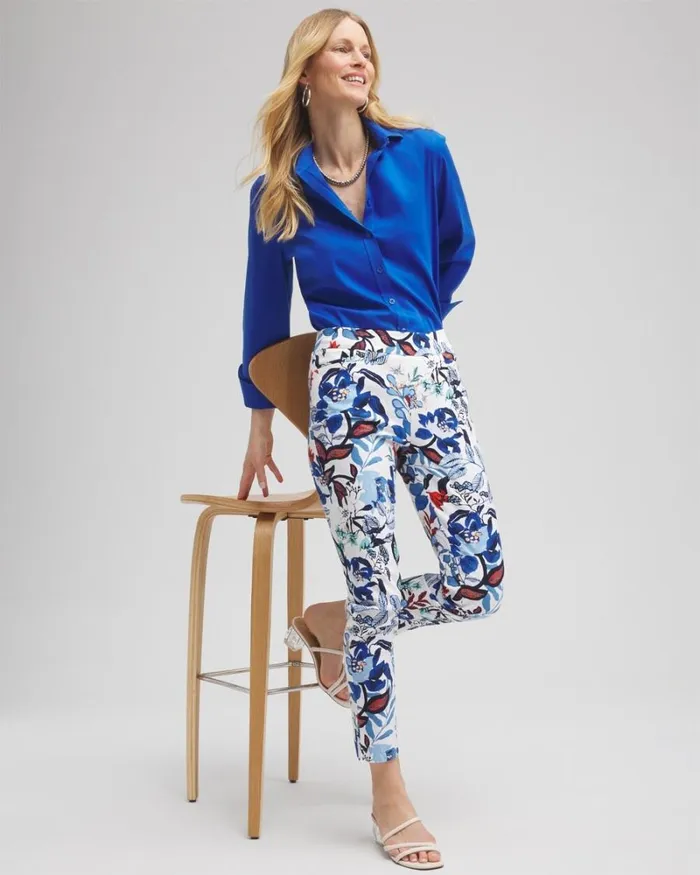 Chico039s Pants Brigitte Cool Floral Ankle Pants Alabasterclassic Navy 8211 Clothing