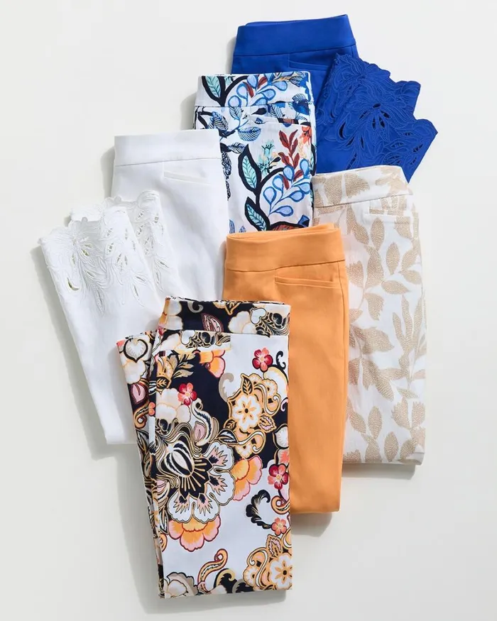 Chico039s Pants Brigitte Cool Floral Ankle Pants Alabasterclassic Navy 8211 Clothing